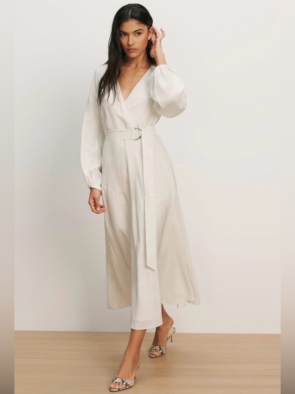 NWT Veronica Beard 10 Seneca Bishop-Sleeve Midi Dress, Dove White